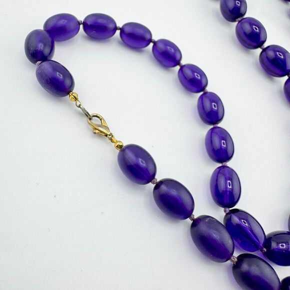 Vintage Signed Japan Purple Lucite Bead Necklace 1960s Retro Mod Statement - Picture 10 of 12